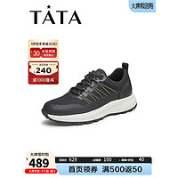 他她（TATA）厚底休闲鞋男士轻便舒适时尚运动鞋2024夏季72Q23BM4 黑色 39