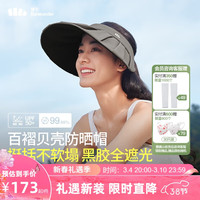 蕉下（beneunder）女士百褶贝壳黑胶防晒帽遮阳帽子女太阳帽防紫外线空顶帽BM56124 深咖灰