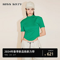 MISS SIXTY2024春季短袖T恤女半高圆领鱼骨拼接纯色短款显瘦 绿色 L