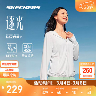 SKECHERS 斯凯奇 逐光2024夏季女子休闲户外运动速干防晒外套 P224W057 亮白色/0019 长款 M