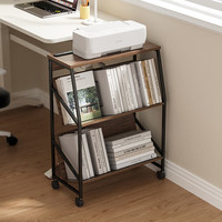 治巢移动书架落地卧室飘窗床头书本收纳置物架客厅简易沙发边几矮书柜 带轮桌边小书架_胡桃色(插座款）