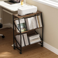 治巢移动书架落地卧室飘窗床头书本收纳置物架客厅简易沙发边几矮书柜 带轮桌边小书架_胡桃色