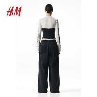 H&M【H2合作系列】女士抹胸2024春季棉质系带塑身上衣1227925 黑色 A70