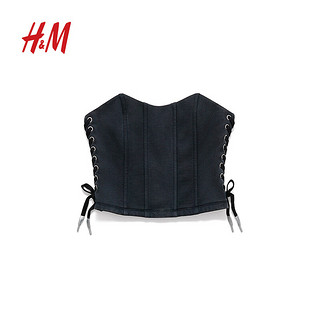 H&M【H2合作系列】女士抹胸2024春季棉质系带塑身上衣1227925 黑色 A70