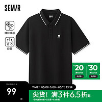 森马（Semir）POLO衫男2024夏季精致绣花时尚撞色上衣短袖凉感抗菌 黑色90001 175/92A/L