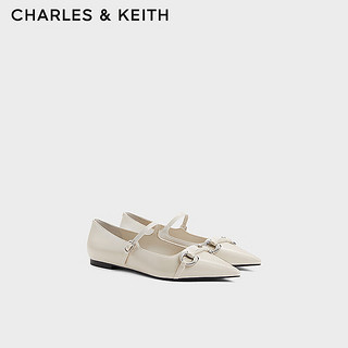 CHARLES&KEITH24春季一字带马衔扣平底玛丽珍鞋CK1-71720065 粉白色Chalk 37