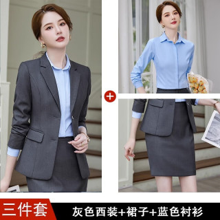 简蜓职业装套装女工作服外套春秋高级西装酒店经理大面试正装灰色西装