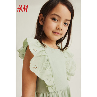 H&M 2024年春季童装女童连衣裙荷叶边无袖甜美公主裙1117898 奶油色 120/60