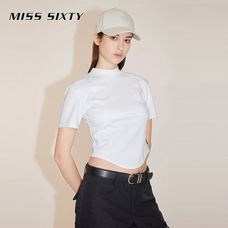 MISS SIXTY2024春季短袖T恤女半高圆领鱼骨拼接纯色短款显瘦 白色 L