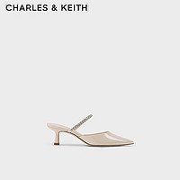 CHARLES&KEITH24春亮钻一字带尖头高跟穆勒拖鞋CK1-60920353 Cream奶白色 39