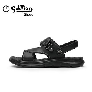 金利来（goldlion）男鞋都市休闲透气凉鞋两穿轻便皮鞋沙滩鞋59622032701A-黑色-40码