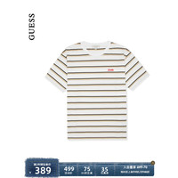 GUESS24年春季男士时尚赛博撞色横版条纹纯棉T恤-M4PI86K2Q40 F7IM-咖色条纹 M
