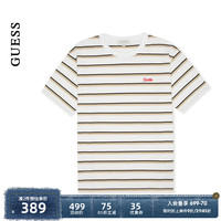GUESS24年春季男士时尚赛博撞色横版条纹纯棉T恤-M4PI86K2Q40 F7IM-咖色条纹 2XL