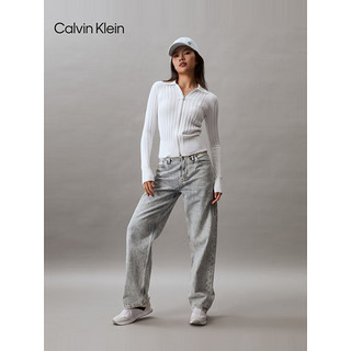 Calvin Klein Jeans24春夏女士休闲通勤双拉链POLO翻领针织开衫J223331 YAF-月光白 L