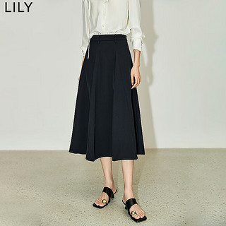 LILY2024夏新款女装气质通勤款百搭垂坠感显瘦A字黑色高腰半身裙 510黑 S