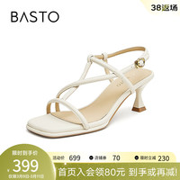 百思图（BASTO）2024夏季新款时尚简约复古条带罗马细高跟女凉鞋TT206BL4【预售】