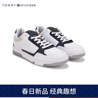 TOMMY HILFIGER24新款春季男装休闲牛皮革面拼色街头运动板鞋FM0FM04969 白色YBS 40