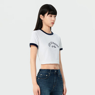 Levi's李维斯24春季女士短袖T恤拼色复古轻薄舒适休闲百搭 白色 000S9-0000 M