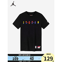 NIKE JORDAN 耐克AJ童装男童纯棉短袖T恤24夏季撞色logo儿童舒适上衣 正黑色 120/60(6)