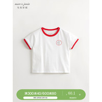 马克珍妮 marc & janie【冰感透气】男童撞色短袖T恤儿童上衣夏装240398 红白 130cm