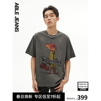 ABLE JEANS24夏季疯狂动物城复古印绣花宽松T恤短袖男781426 矿石灰 XS
