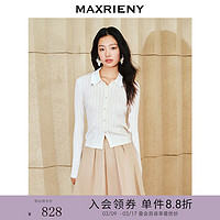 MAXRIENY精致复古感缎面领拼接毛衫2024春季肌理感上衣女 米白 03/38/L