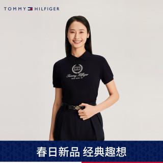 TOMMY HILFIGER24春季女装时尚签名刺绣后纽扣合身版短袖POLO衫41760 藏青色DW5 XS