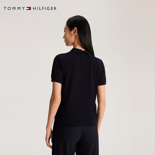 TOMMY HILFIGER24春季女装时尚签名刺绣后纽扣合身版短袖POLO衫41760 藏青色DW5 XS