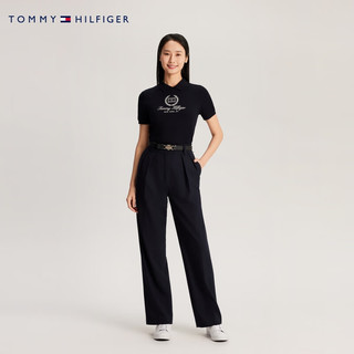 TOMMY HILFIGER24春季女装时尚签名刺绣后纽扣合身版短袖POLO衫41760 藏青色DW5 XS