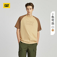 CAT卡特24春夏男撞色设计logo印花短袖T恤 浅卡其色 S