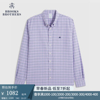 布克兄弟（BrooksBrothers）男士24早春新款修身版棉质格纹长袖免烫衬衫 B545-紫色 XL