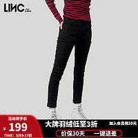 LINC Chic 金羽杰 LINC金羽杰羽绒裤女长裤冬季摩登加绒厚裤子小脚裤羽绒靴裤黑色显瘦2047352 黑色 S适合100斤以下