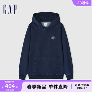 Gap 盖璞 男女装2024春季纯棉INDIGO复古水洗连帽卫衣上衣890971 深蓝色 165/88A(S) 亚洲尺码