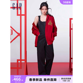 Gap女装2024春季宽松背带裤工装长裤477872 黑色 155/58A(XS)亚洲尺码