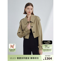 朗姿法式短款气质外套女高级感通勤休闲洋气2024年春薄款风衣 卡其绿色 XL