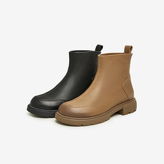 BASTO 百思图 冬商场法式棕色及踝时装靴真皮加绒女短靴CD022DD3 棕色 38