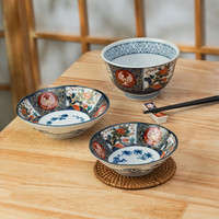美浓烧(Mino Yaki)日式复古餐盘陶瓷碟子盘子菜盘家用锦彩古伊万里餐具进口日本 小碟5个 5.5英寸