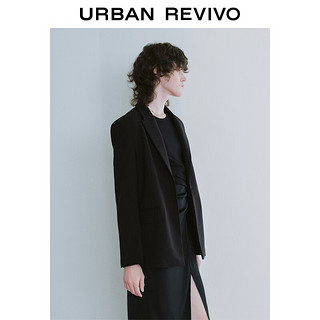 URBAN REVIVO UR2024春季女装时尚都市百搭通勤一粒扣西装外套UWG140031 正黑 S