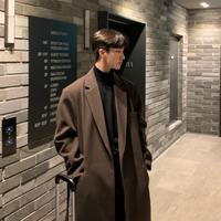 艾梵斯贝长款毛呢大衣男韩版加厚风衣高级感羊绒呢子过膝外套潮加棉呢上衣 咖啡色加棉 2XL