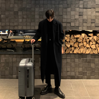 艾梵斯贝长款毛呢大衣男韩版加厚风衣高级感羊绒呢子过膝外套潮加棉呢上衣 黑色常规 M