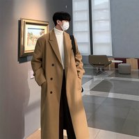 艾梵斯贝冬季男士毛呢大衣中长款过膝加厚呢子男款风衣外套韩版潮宽松 驼色(加棉款) L