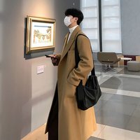 艾梵斯贝冬季男士毛呢大衣中长款过膝加厚呢子男款风衣外套韩版潮宽松 驼色(不加棉) 3XL