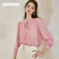 ROEYSHOUSE罗衣温柔粉花色衬衫2024春装气质系带领衬衣泡泡袖上衣10059 粉花色 L