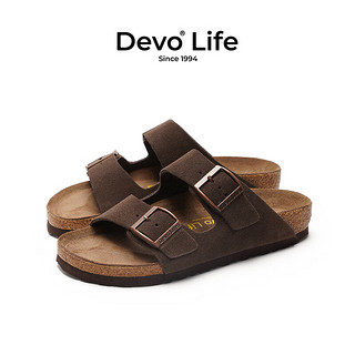 Devo LifeDevo软木鞋真皮绑带凉鞋季男鞋 2618 深棕色反绒皮 38