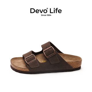 Devo LifeDevo软木鞋真皮绑带凉鞋季男鞋 2618 深棕色反绒皮 39