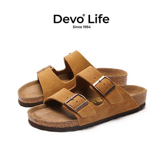 Devo LifeDevo勃肯鞋真皮绑带凉鞋季男鞋 2718 黄棕色反绒皮 43