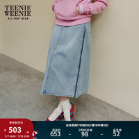 Teenie Weenie小熊2024年美式复古牛仔裙中长裙半身裙开叉裙早春女 浅蓝色 1