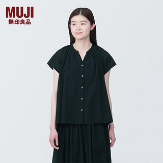 无印良品（MUJI） 女式 强捻 法国袖罩衫 女士衬衫衬衣内搭夏季款 BC2JMC4S 黑色 XL (165/92A)
