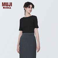 MUJI 無印良品 无印良品（MUJI） 女式 弹力罗纹织 圆领短袖T恤打底衫女款内搭五分袖早春 黑色 M  160/84A