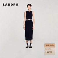 SANDRO2024早春新款女装优雅黑色亮片花朵针织半身长裙SFPJU01085 黑色 40